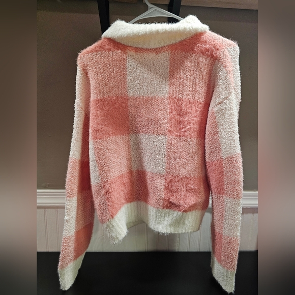 NWT Pink Plaid Quarter Zip Sweater - Picture 5 of 7